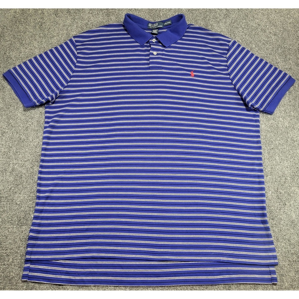 Polo Ralph Lauren Men's Blue Stripe Short-Sleeve Polo Shirt Size XX-Large "2XL"